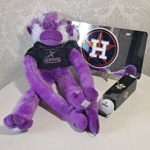 Houston Astros Fan Lot Mirrored License Plate Stuffed Monkey 3 Logo Golf Balls